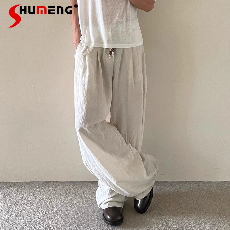 

Men's 2025 Summer New Trendy Long Pants Thin Solid Color Loose Comfort Breathable Straight Pants Male Simple Fashion Trousers