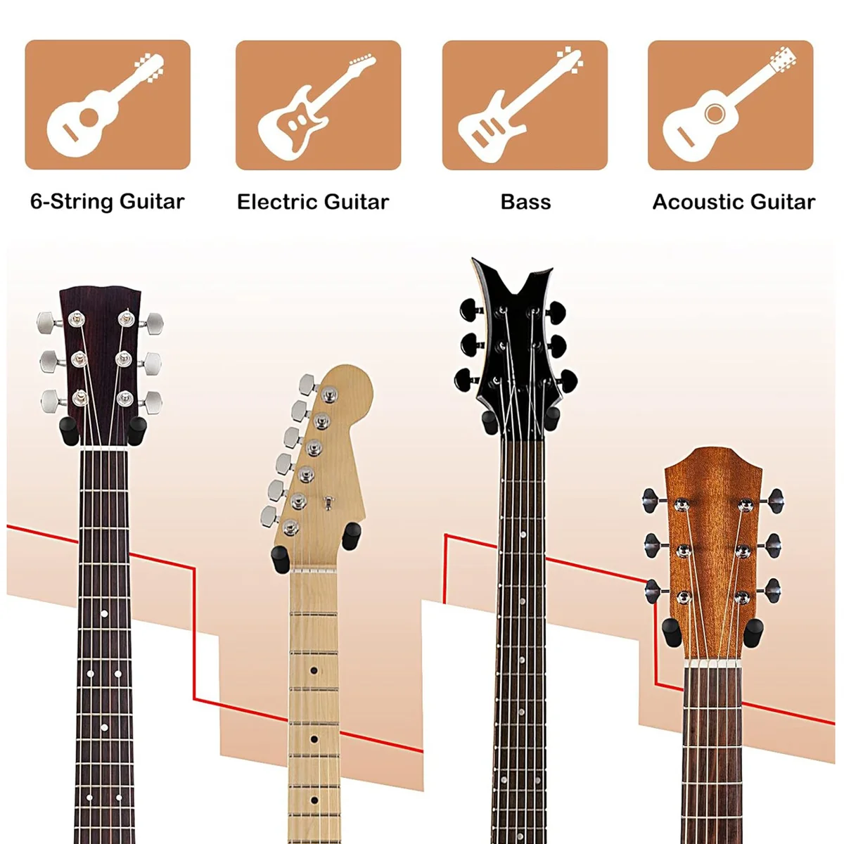 AA87C 4 Uds soporte de pared para guitarra, gancho para guitarra, colgador de guitarra en forma de U de nogal soporte de montaje en pared para guitarra acústica, eléctrica, bajo