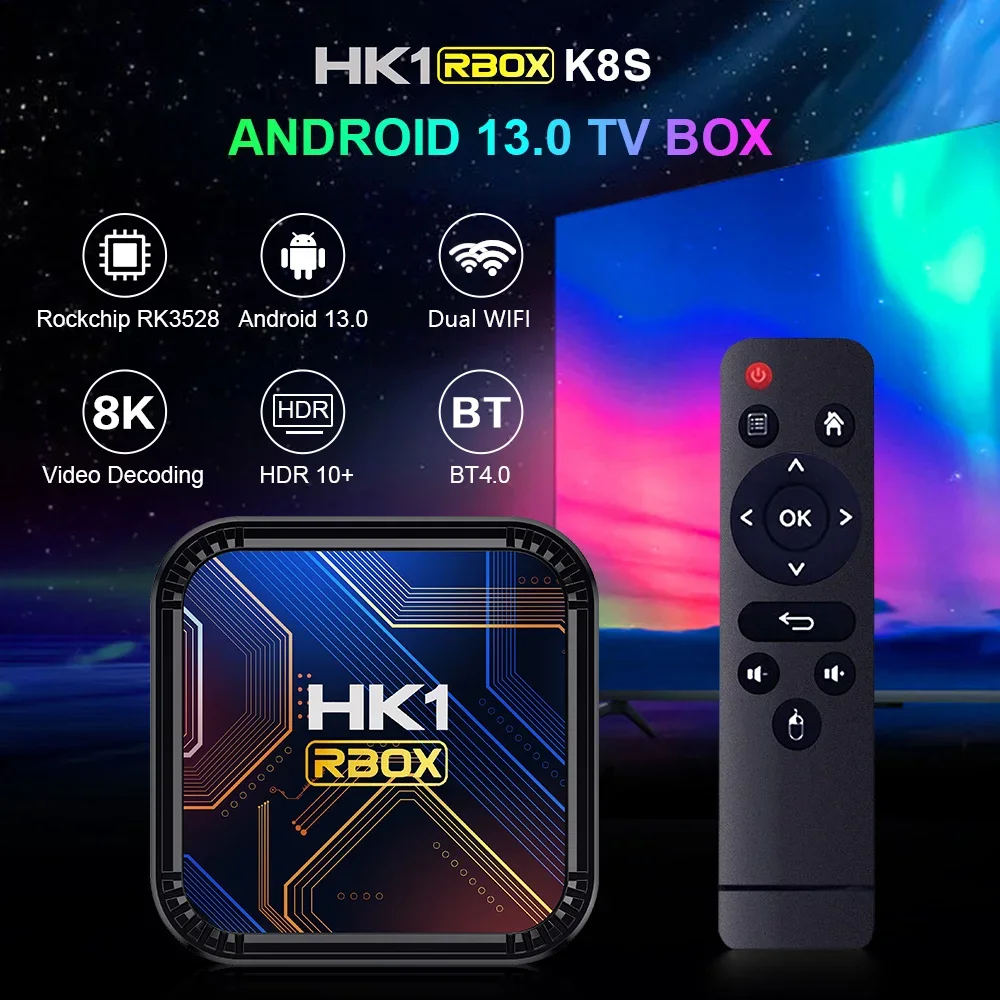HK1 RBOX K8S Android 13 TV BOX RK3528 64GB 32GB 16GB 2.4G 5G WIFI BT 4.0 8K Vedio فك مشغل الوسائط مجموعة جهاز الاستقبال العلوي