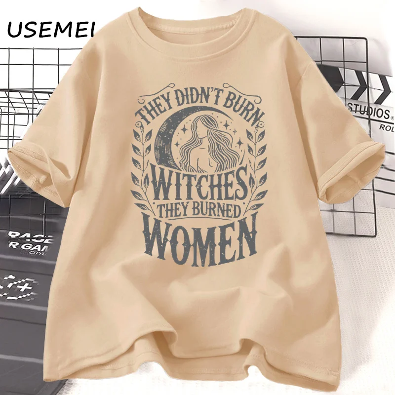 They Didn't Burn Witches They Burned Women T Shirt Feminist Witch T-Shirt Spooky Liberal T Shirts Casual Cotton Short Sleeve Tee