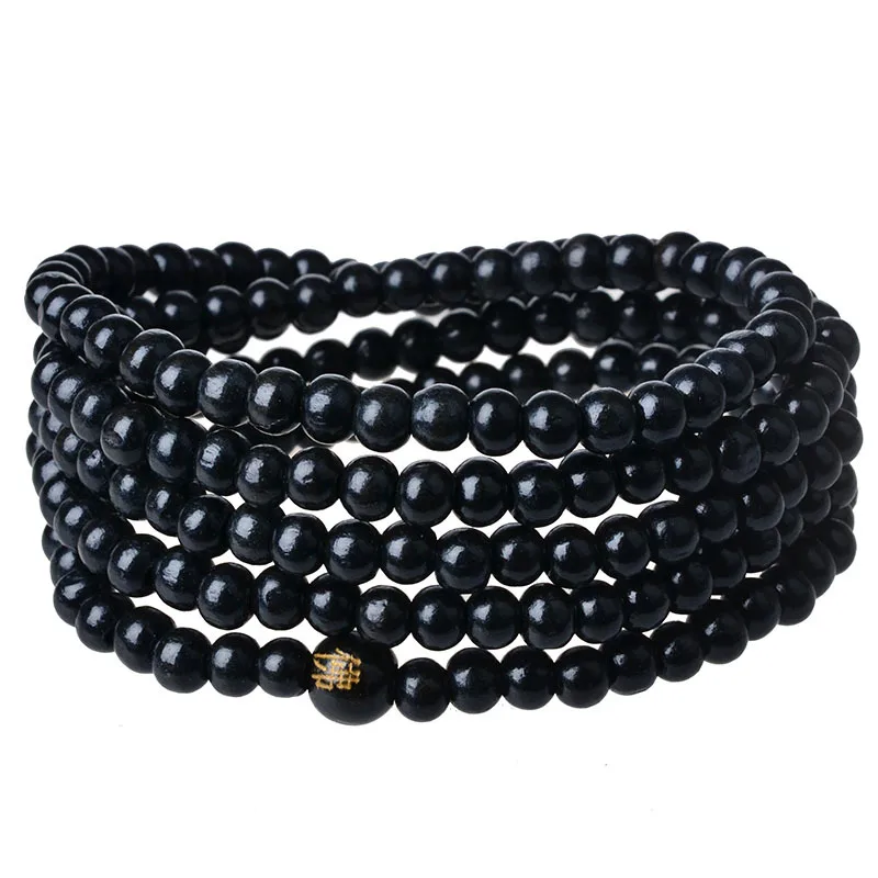 

5-6mm Tibetan Buddhism 216 Black wood Prayer Bead Carved Buddha Mala