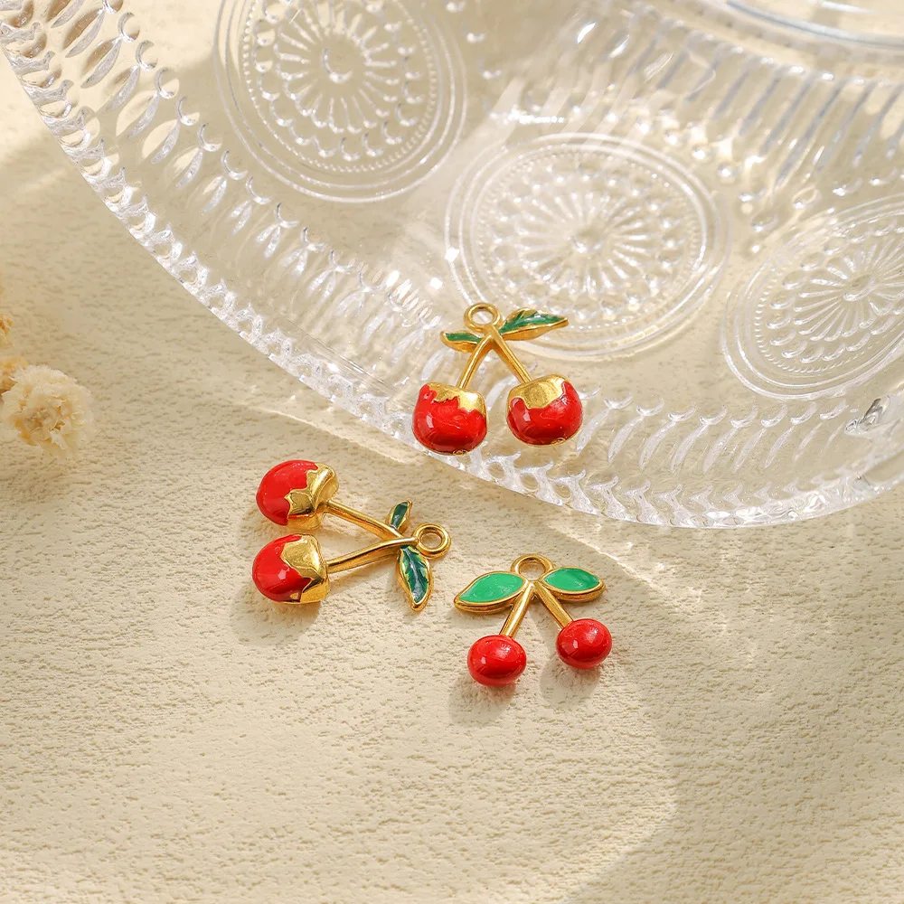 

5pcs Diy Cherry Jewelry Pendants Stainless Steel Pendant Charms Necklace Bracelet Earrings Connectors Handmade Jewelry Making