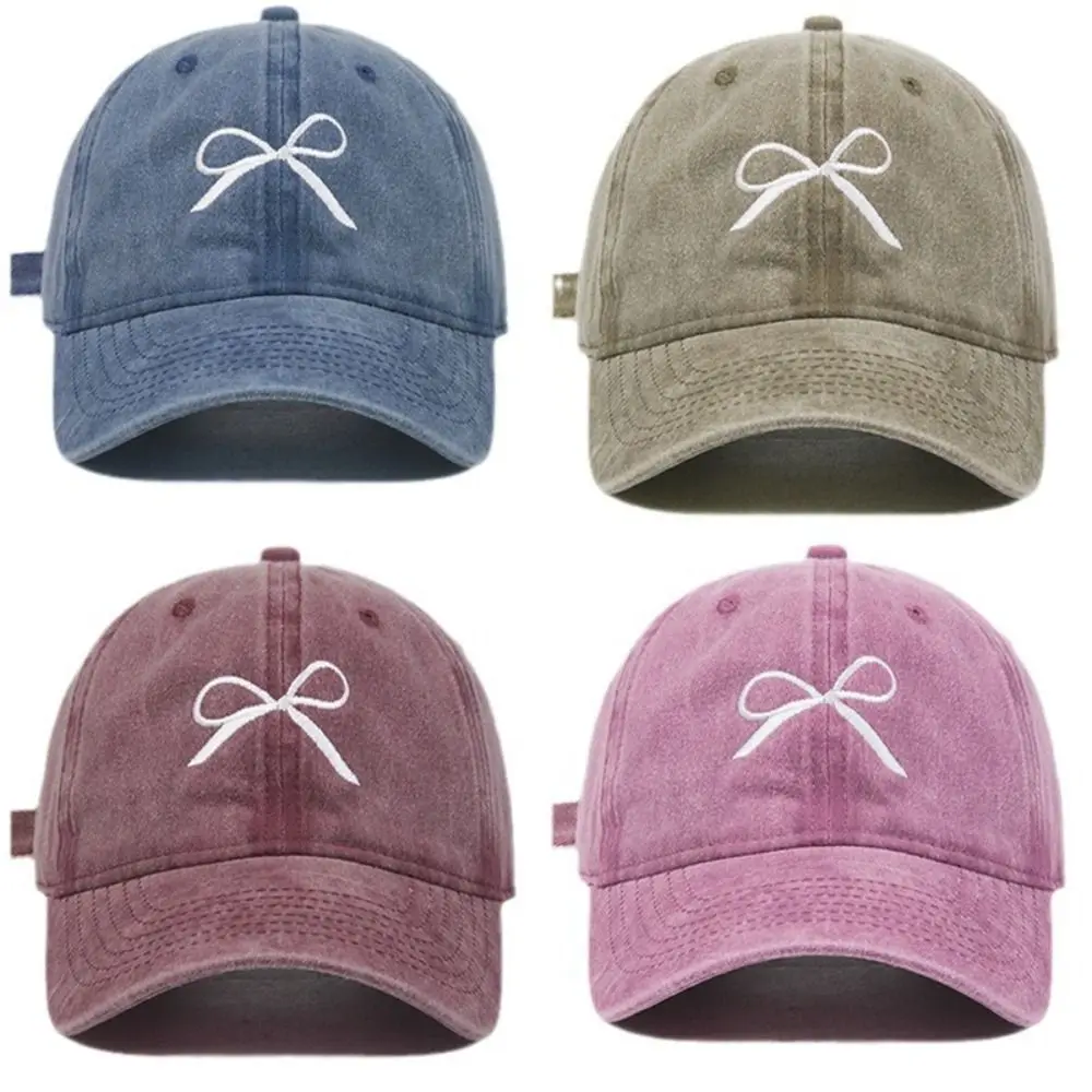 Korean Outdoor Sports Bow Embroidered Baseball Caps Unisex 2024 Spring and Summer Travel Sunscreen Casual Women's Hats Gorra