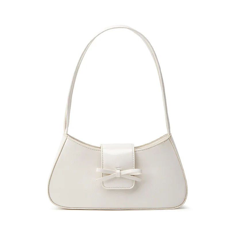 

Retro minimalist ballet style bow leopard print Angora red decorative single shoulder baguette bag