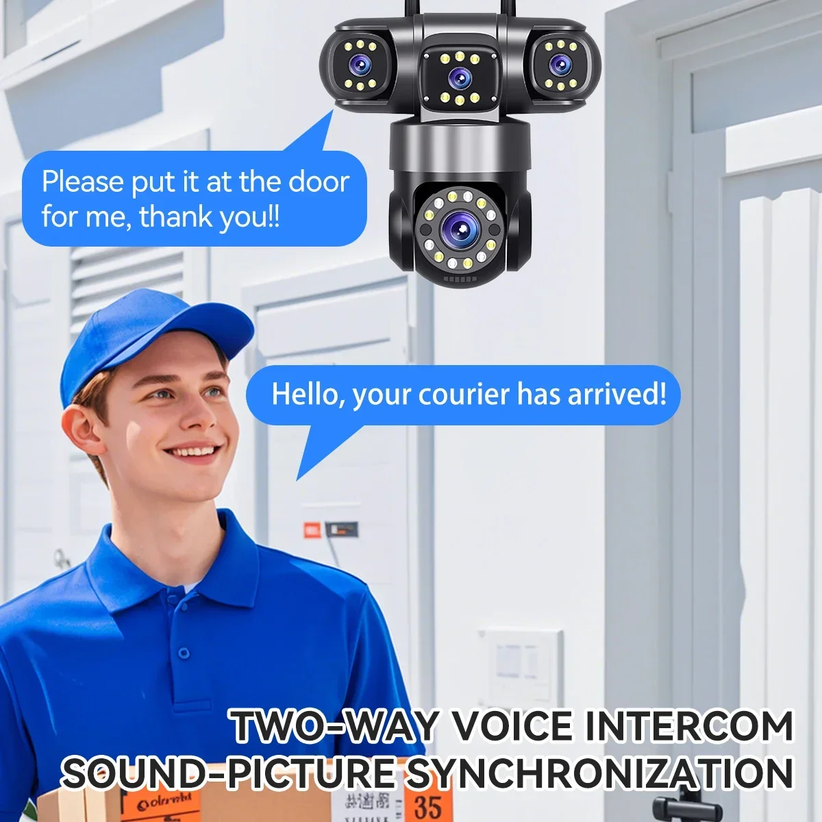 Mart Four Lens 20MP CCTV Camera: IP, Two-Way Audio, and 360° Auto Tracking with Color Night Vision