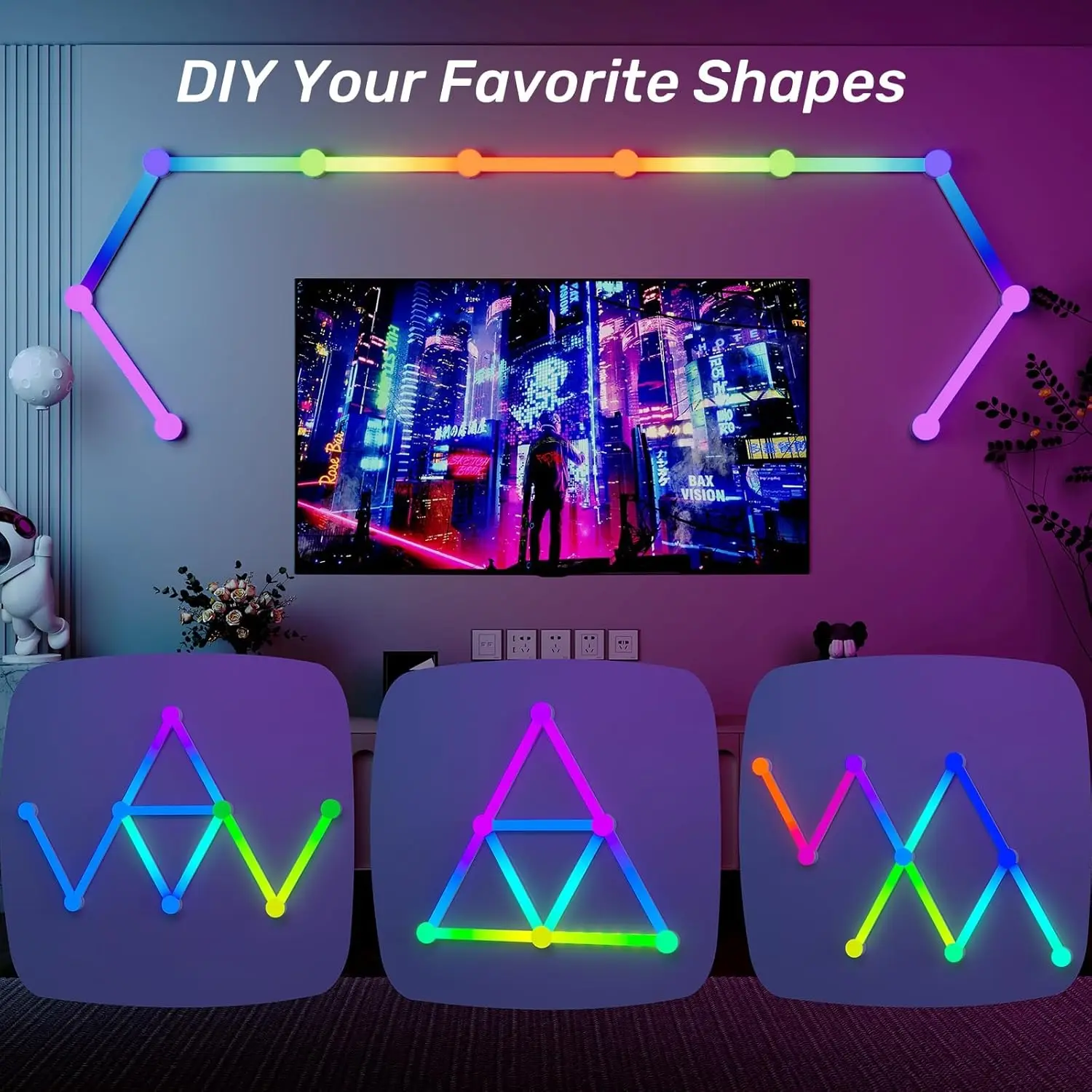 Smart Wifi LED Wall Lamp Constellation Atmosphere Night Light Music Sync RGB Light Bar for Bedroom Game Room Decor TV Backlight