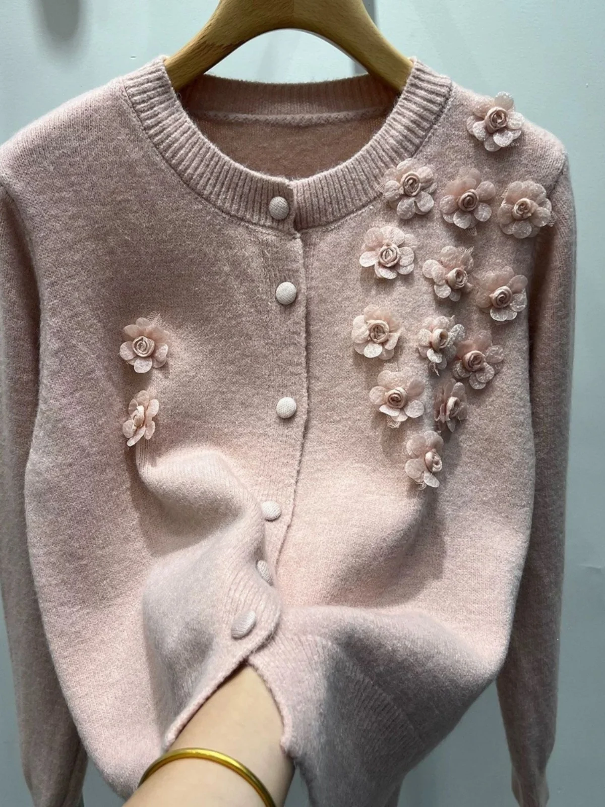 

Spring 2025 Women's Knitted Long Sve Cardigan Sweater Outerwear Fraant Floral 3D Embroidery Korean Sle Loose Fit