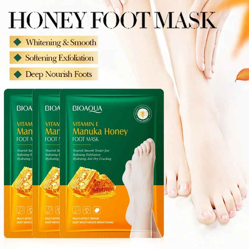 1/3/5 Pairs BIOAQUA Honey Exfoliating Foot Mask Feet Pedicure Remove Dead Skin Moisturizing Foot Exfoliator Feet Masks Skin Care