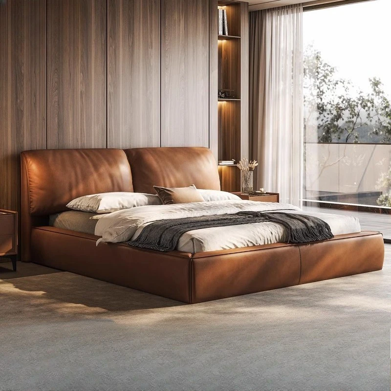 Elephant ear bed floor-to-ceiling thick Italian minimalist high-end master bedroom