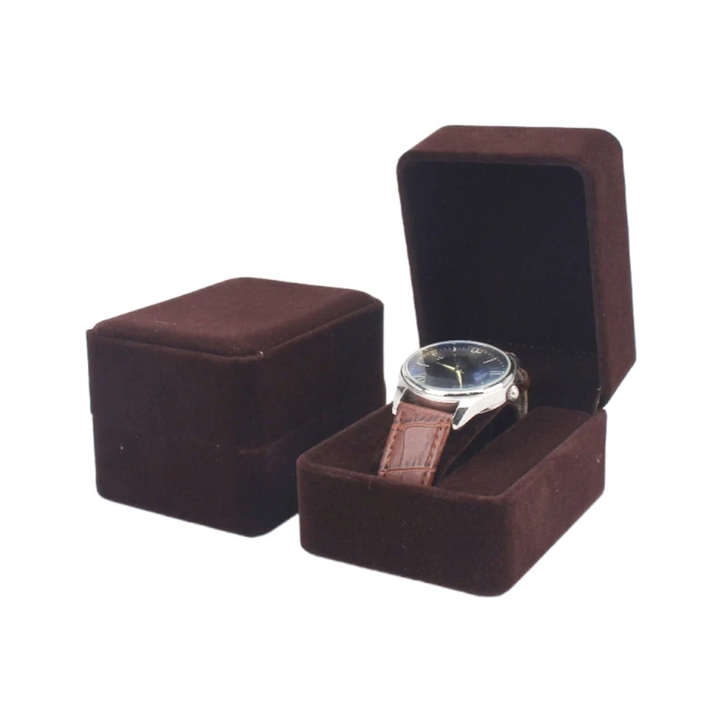 ZB91 Handmade Velvet Wrist Watch Box Travel Short Plush Box with Velvet Wristwatch Holder Rings Display Cases Men Adults