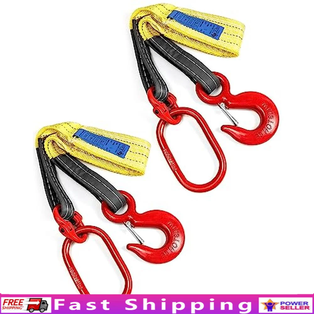 Polyester Lifting Sling with G80 Steel Hook 6600lbs Capacity 3.3 Ft Heavy Duty Wire Rope Shock Absorption 2 Pack