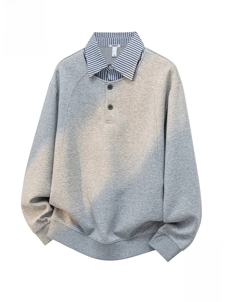 

PaulFrank Loose Fit Casual Sweatirt Men's Autumn Heavyweight Stripe Collared Top Comfortable Warm Long Sve Hoodie