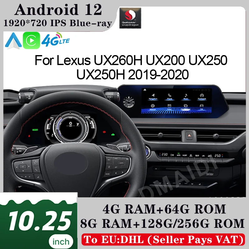 

NEW Qualcomm Car Multimedia Video CD Player AndroidAuto CarPlay 12.5” LCD Touch Screen For Lexus UX ZA10 UX200 UX250h 2018-2021