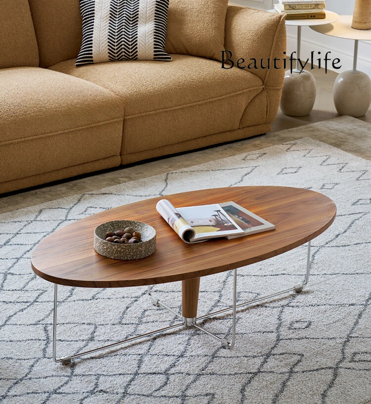 Olive coffee  retro medieval solid wood coffee table small apartment living room household oval coffee table tea