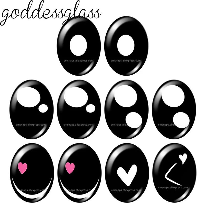 

5pairs Cartoon Doll Black Eye moved hearts pupils 10x14mm/13x18mm Oval photo glass cabochon demo flat back Making findings