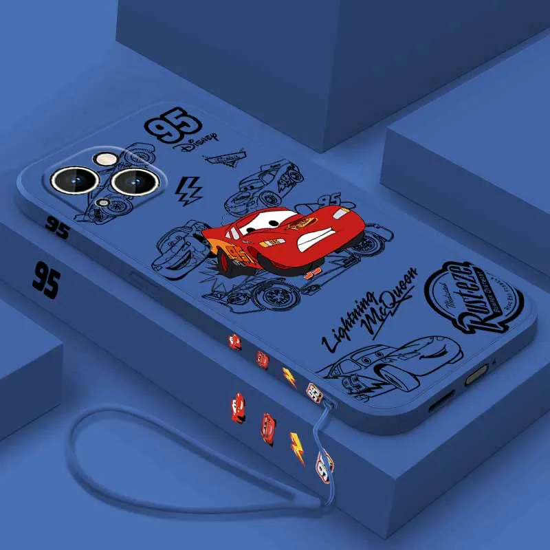 Lightning McQueen 95 Auto's Voor Apple iPhone 17 16 15 14 13 12 Pro Max Plus Zachte Capa Cover Funda Vloeistof Links Touw Telefoon Case