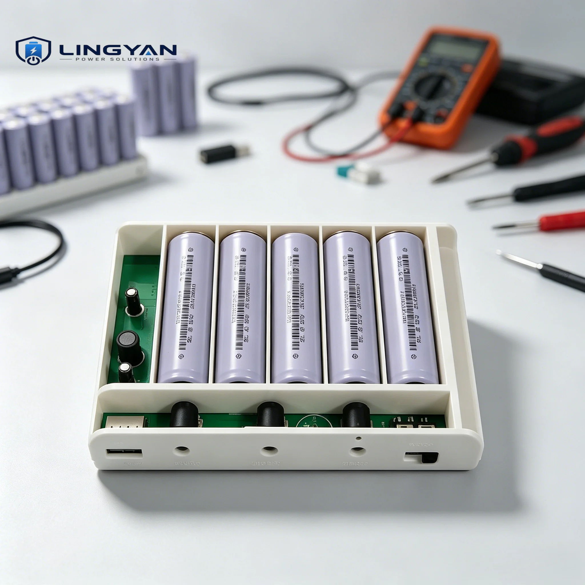 AIO PC Emergency Power Supply Case for 5pcs 18650 Cells, DIY DC UPS Box with Stable 19V & 20V Dual Output