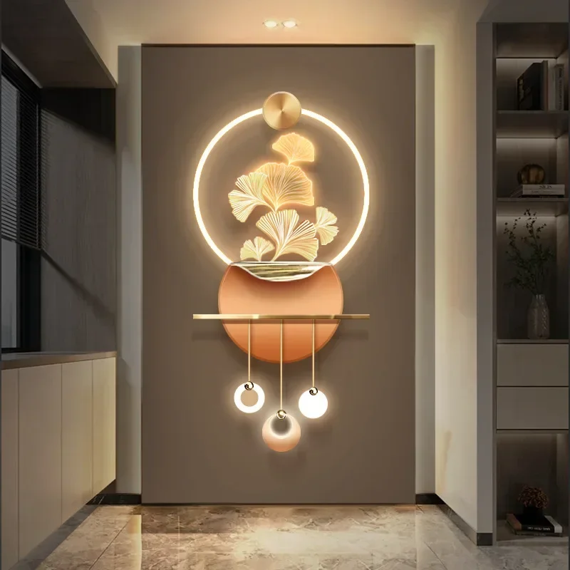Ginkgo entrance decorative painting wall lamp light luxury corridor end three-dimensional led atmosphere hanging painting