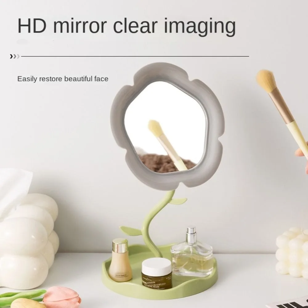 Langlebiger, süßer, sonnenblumenförmiger Schminkspiegel, abnehmbarer, hochauflösender Desktop-Make-up-Spiegel, klassischer Blumentischspiegel für Zuhause