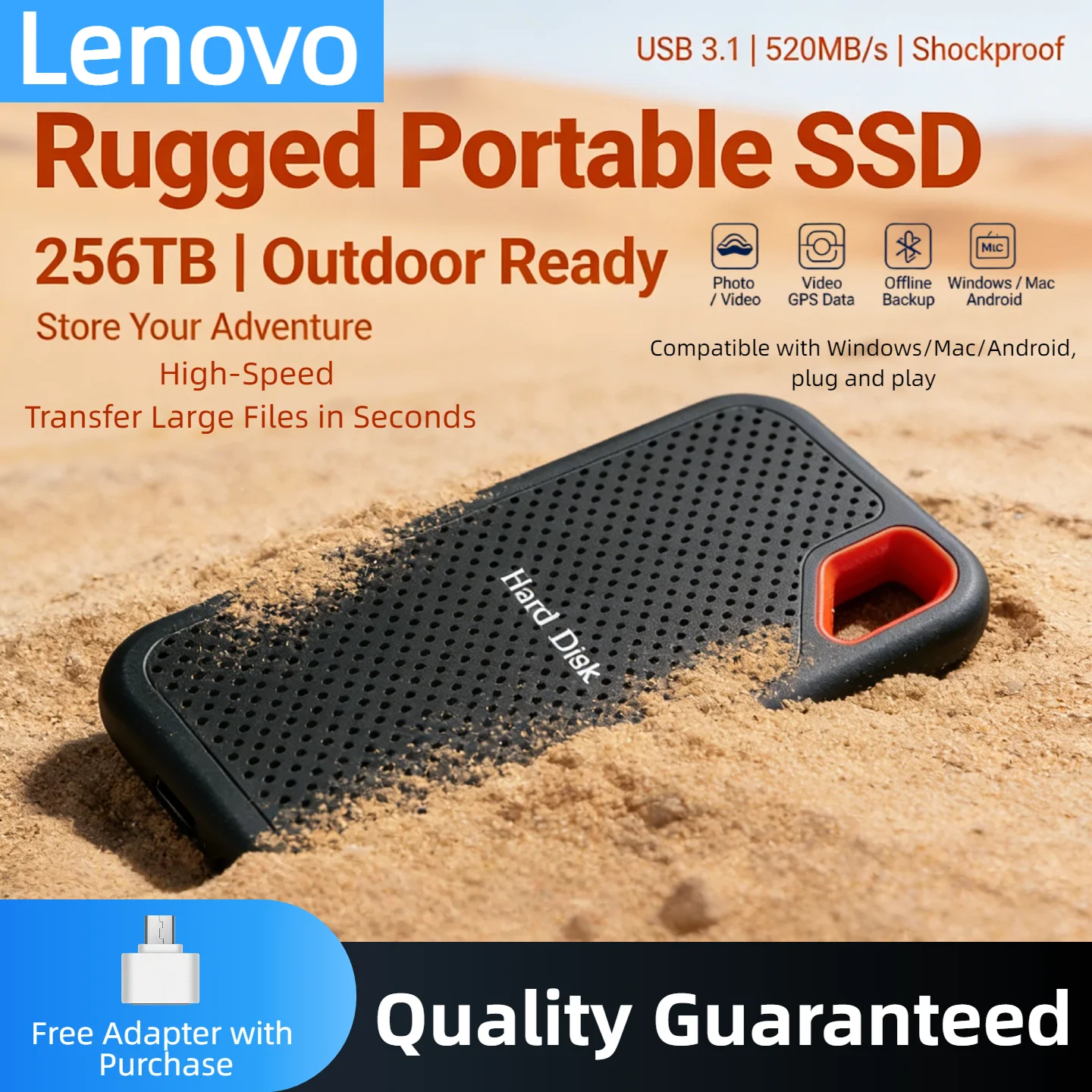 

Оригинальный внешний жесткий диск Lenovo 8 ТБ, USB 3.1 Type-C, портативный HDD, высокоскоростное мобильное хранилище для ноутбуков, консолей PS5, ПК