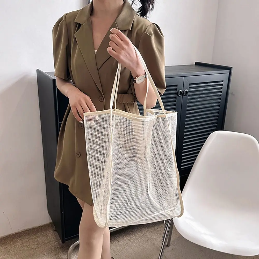 Handbag Mesh Beach Tote Bag for Women Big Capacity Shoulder Handbags Pool Bag Shopping Picnic Travel Essentials Large-capacity