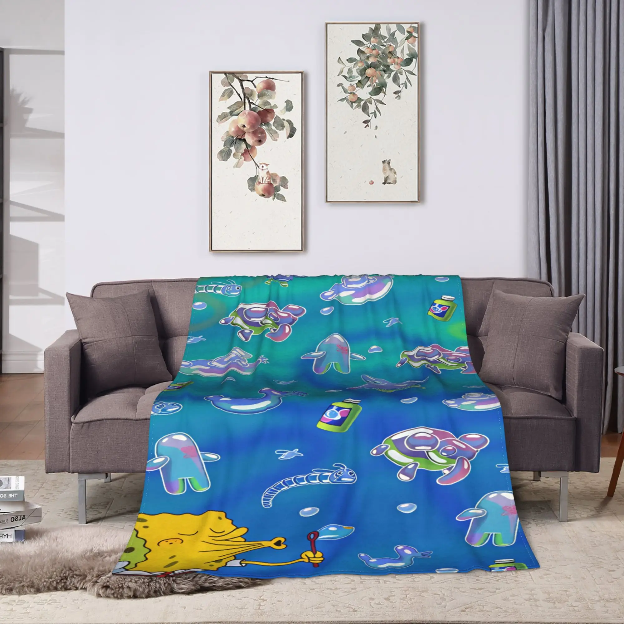 SpongeBobs Plankton  Warm Soft Blanket  Kids Plush Throw Blanket Aesthetic Living Room Flannel Bedspread Sofa Bed Cover