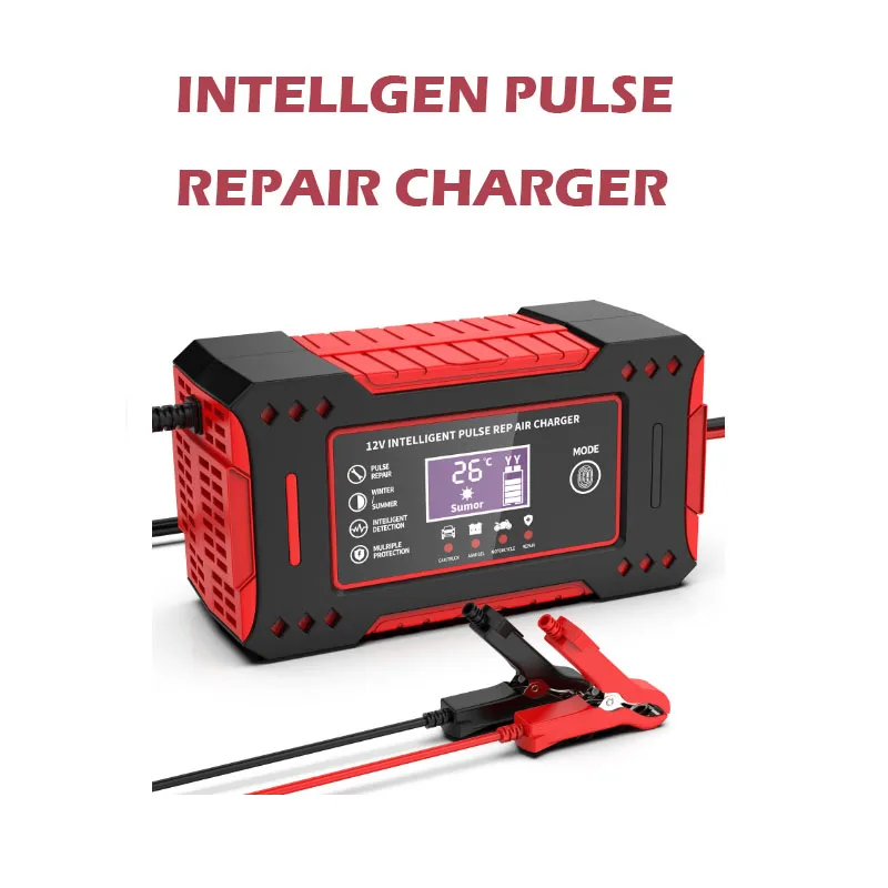 

6A 12V Intelligent Car Battery Charger Car and Motorcycle Battery Charging Unit Lead-Acid Battery Repair LCD Display