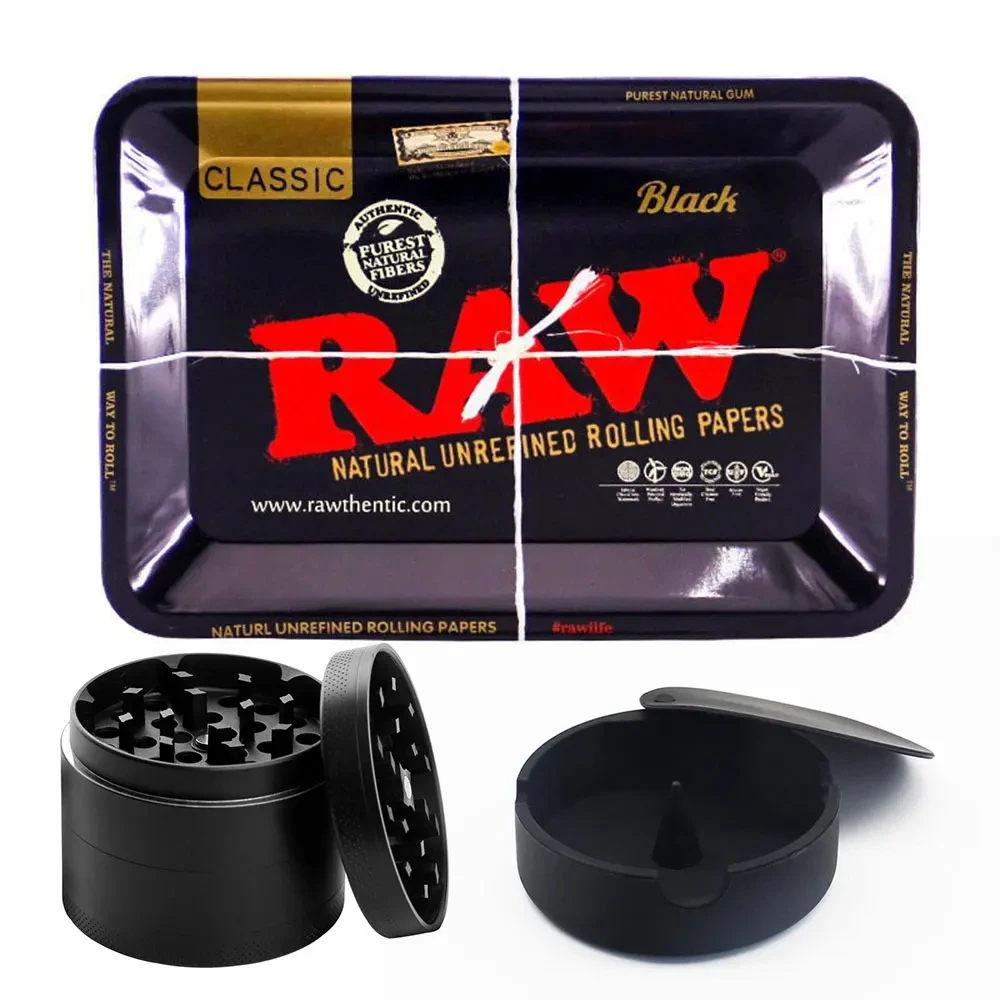 18cmx12.5cm Herb Tobacco Rolling Tray Set Silicone Ashtray Ash Tray 40mm Metal Herbal Grinder Kit Smoking Accessories