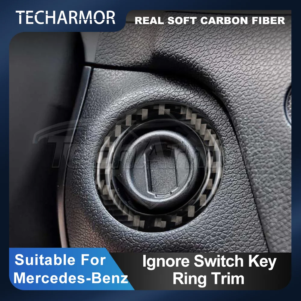 Guarnição de fibra de carbono para interruptor de ignição de carro, anel de buraco de chave, botão de partida, adesivo circular para mercedes-benz w203 w204 w212 gla cla glc slk