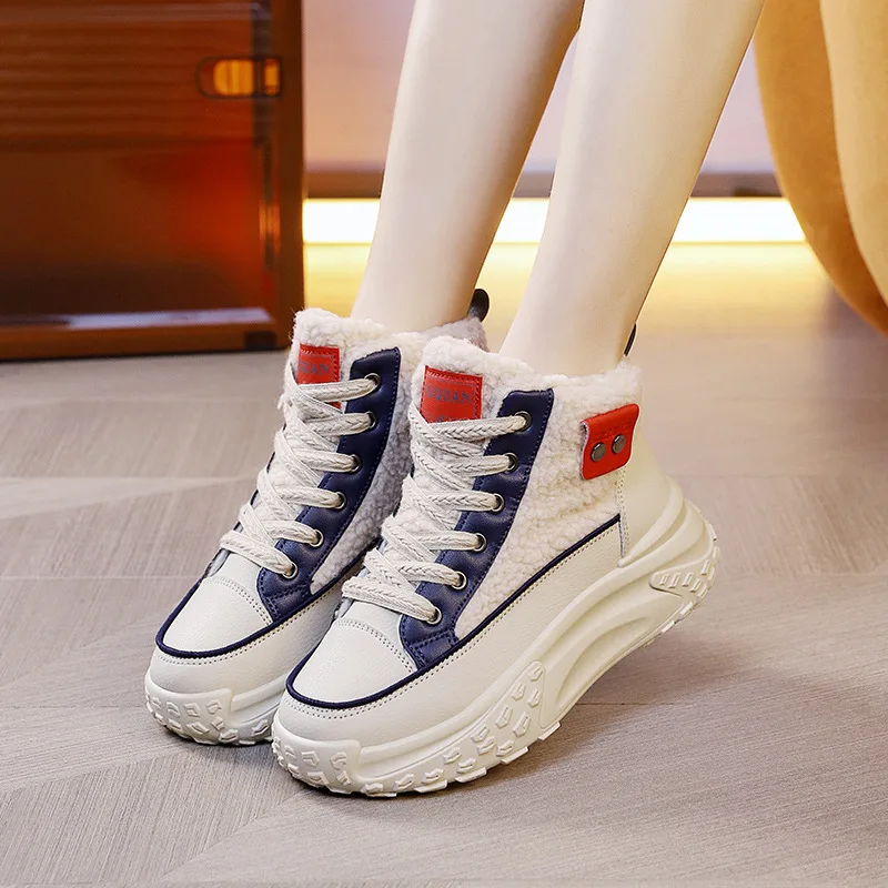 

Высокие женские хлопковые туфли на подкладке из очень толстого меха, новый зимний стиль, толстая подошва, морозостойкие и теплые зимние ботинки.