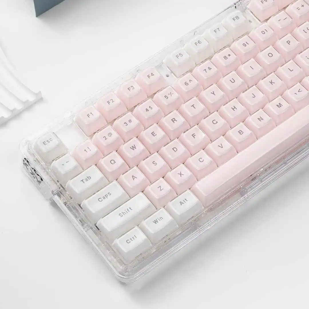 Бело-розовые акриловые кейкапы MDA Profile Crystal Transparent Jelly Pudding для механической клавиатуры AJAZZ ak820, 136 клавиш, для геймеров