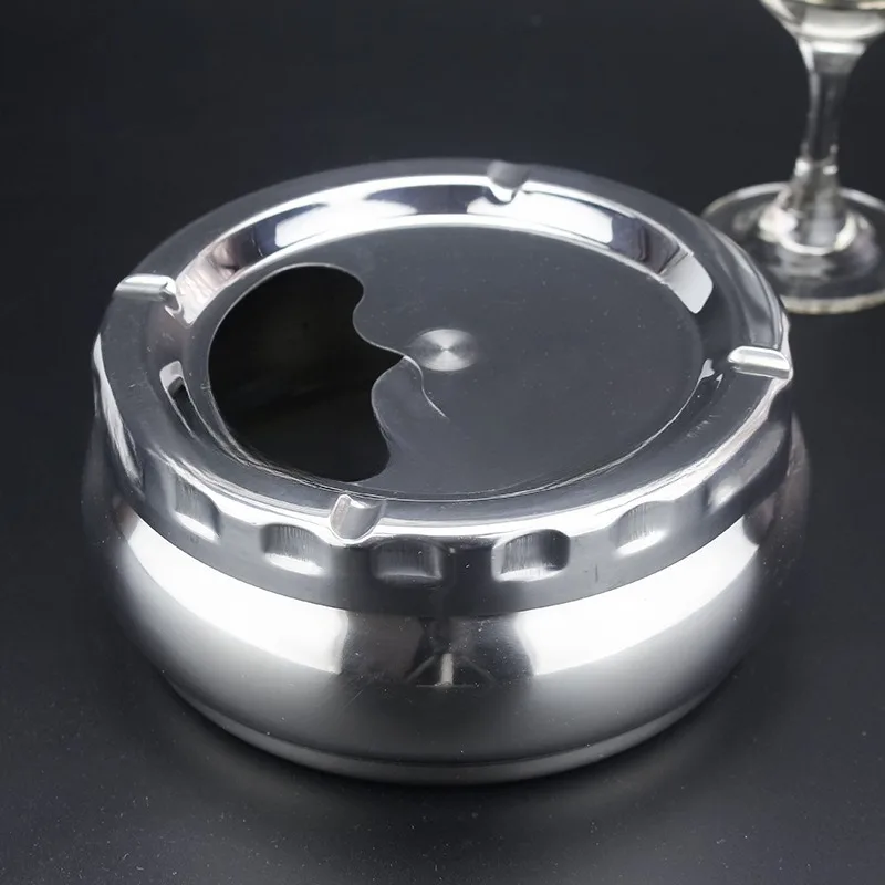 European stainless steel ashtray with cover home automatic extinguishing living room bedroom round smoke cup large anti-fall