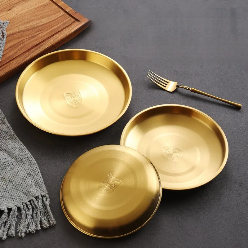 tainless Steel Round Dish 304 Heavy Duty Shallow Plate Kitchen Restaurant Hotel Use Non-Slip Polished Food Serving Fruit