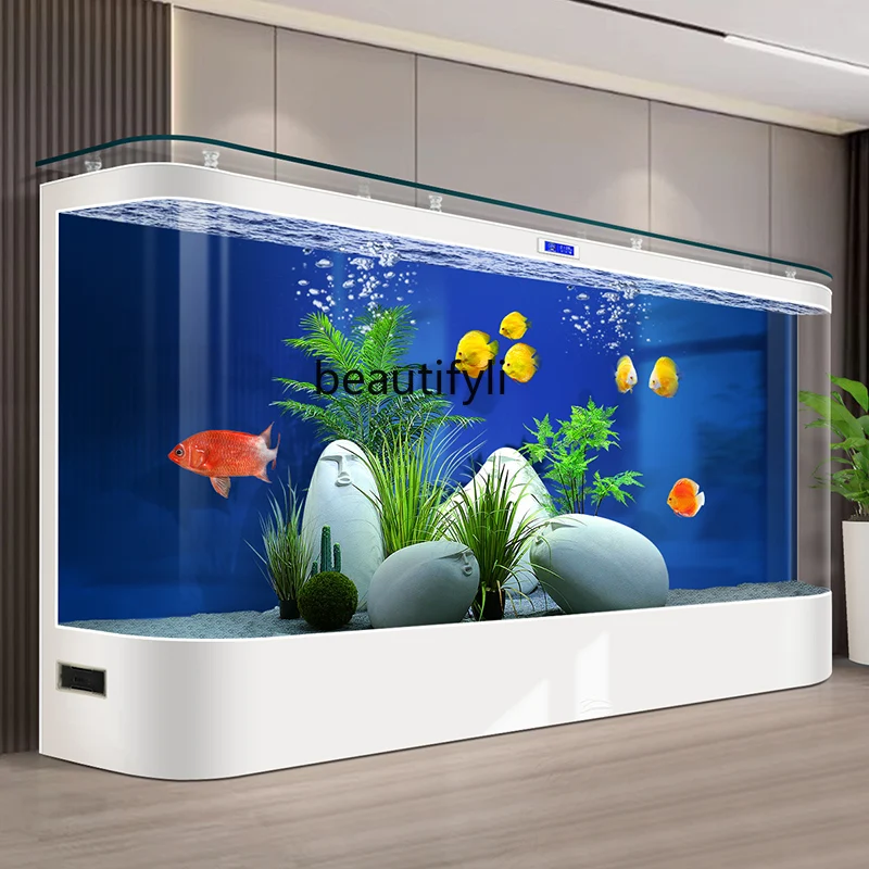 Fish tank aquarium against the wall, living room floor company's new integrated hot bending filter cycle