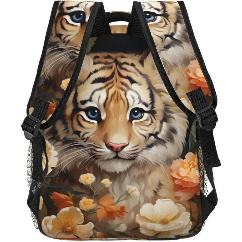 حقيبة كمبيوتر محمول العودة إلى المدرسة كارتون النمر زهرة خفيفة الوزن حقيبة كمبيوتر محمول خفيفة الوزن متعددة الأغراض للسفر حقيبة نهارية كاجوال للجنسين #4