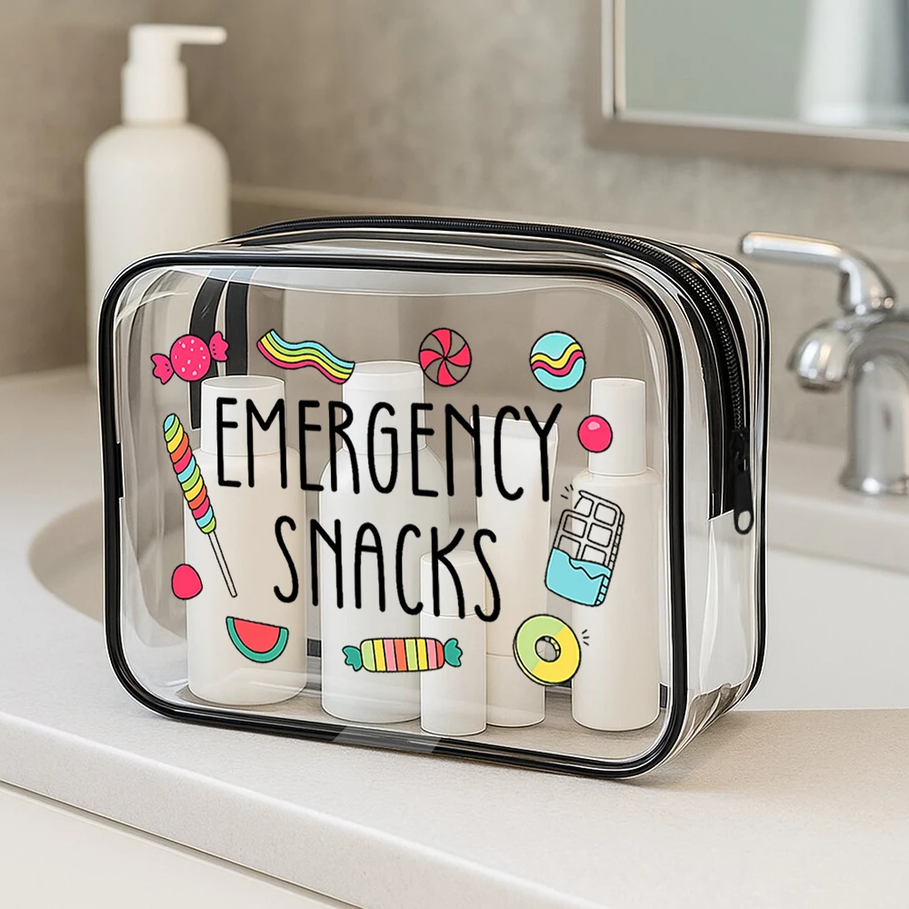 Emergency Food for Women Girls Makeup Bag, Small Clear Toiletry Bag, Ideal Trip Gifts & Favors for Girls Friends