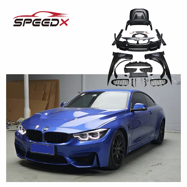 

For BMW 4 Series F32 F33 F36 Upgrade F82 Wide Body Kit with Front Bumper Rear Bumper Fenders Hood Side Skirt