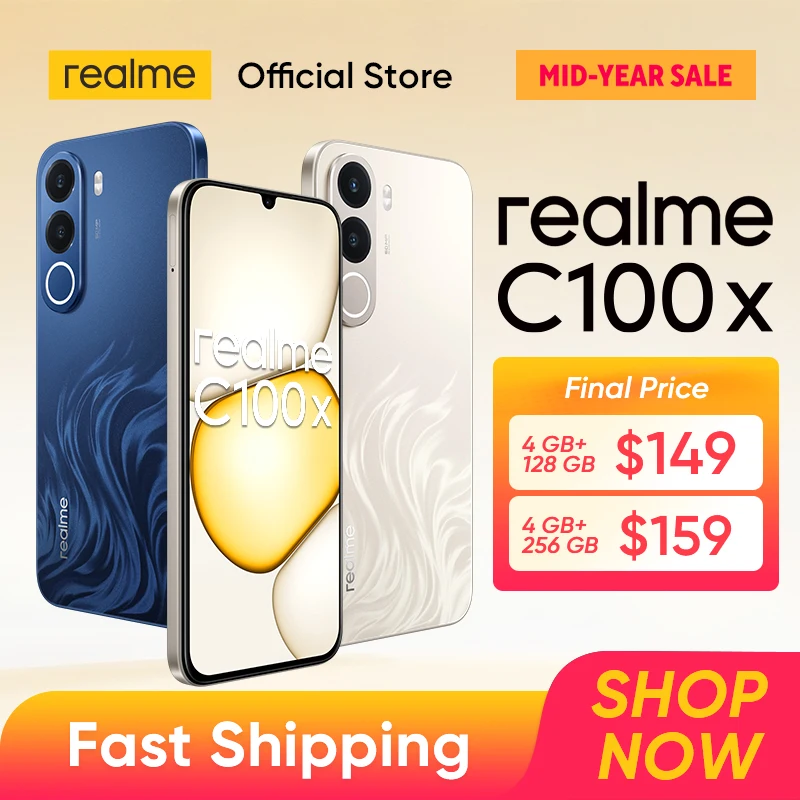 [New Launch] realme C100x Smartphone 8000mAh Battery 45W Charge 50MP AI Camera 6.8" 120Hz LCD Display IP64 NFC