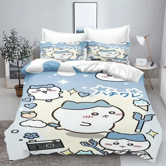 Chiikawa Anime Duvet Cover Set Comforte Printed Cartoon Twin Size Bedding Sets Christmas Gifts 3-piece