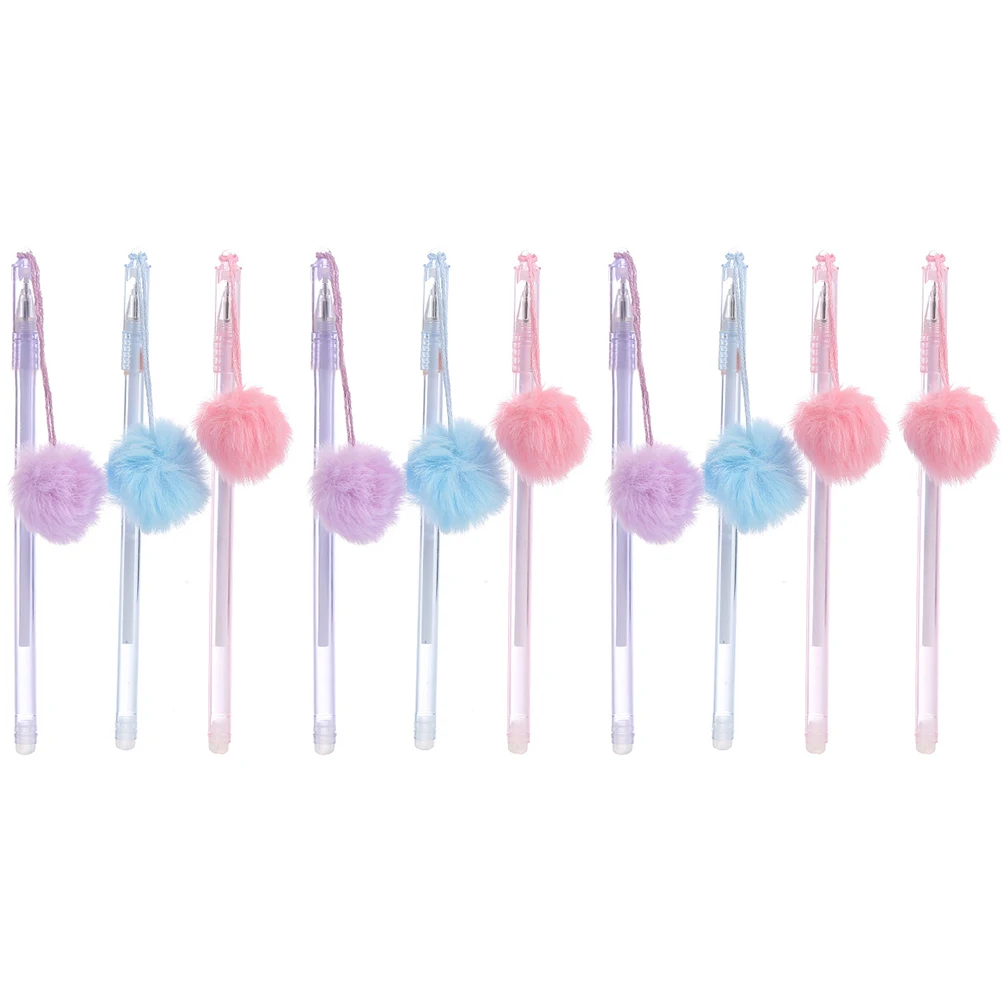 

10 pcs Cute Fuzzy Ball Hanging Cartoon With Pendant Plastic Gel Pens Ink Pens Gel Pen for Kids Students Writing