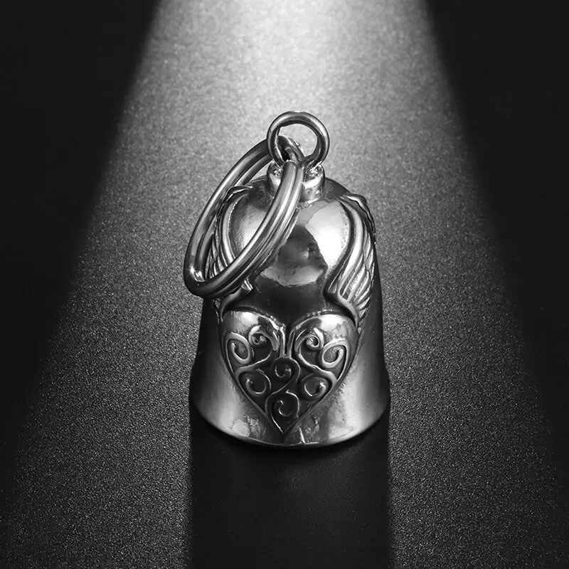 Vintage Silver Color Love Angel Wings Bell Pendant Lucky Jewelry Men's Motorcycle Accessories Gift