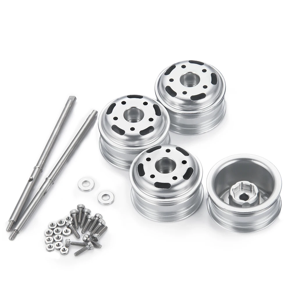 AXSPEED 4Pcs 1.0'' Metal Beadlock Front/Rear Wheel Rims & CVD for Axial SCX24 Deadbolt Gladiator Bronco Wrangler C10 1/24 RC Car