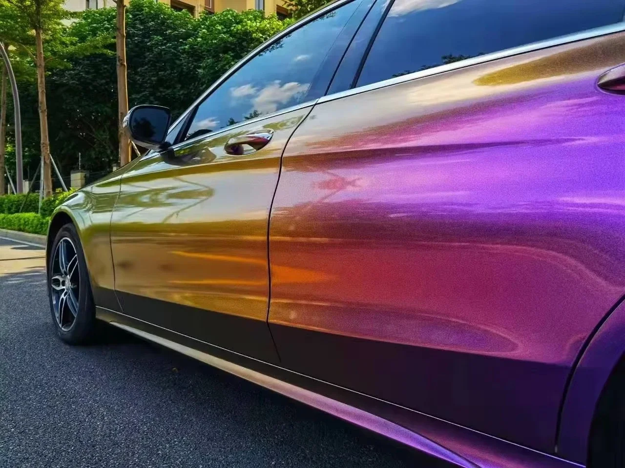 DIY High Gloss / Matte Purple to Gold Car Color Changing Diamond Metallic Car Wrap Chameleon Color Pearls Vinyl 3
