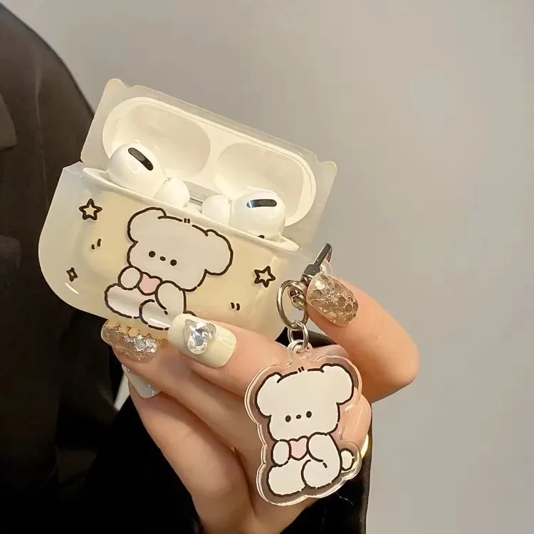 漫画の犬の保護ケース,キーホルダー付きのかわいい保護ケース,Airpods 4,2,3,2,1