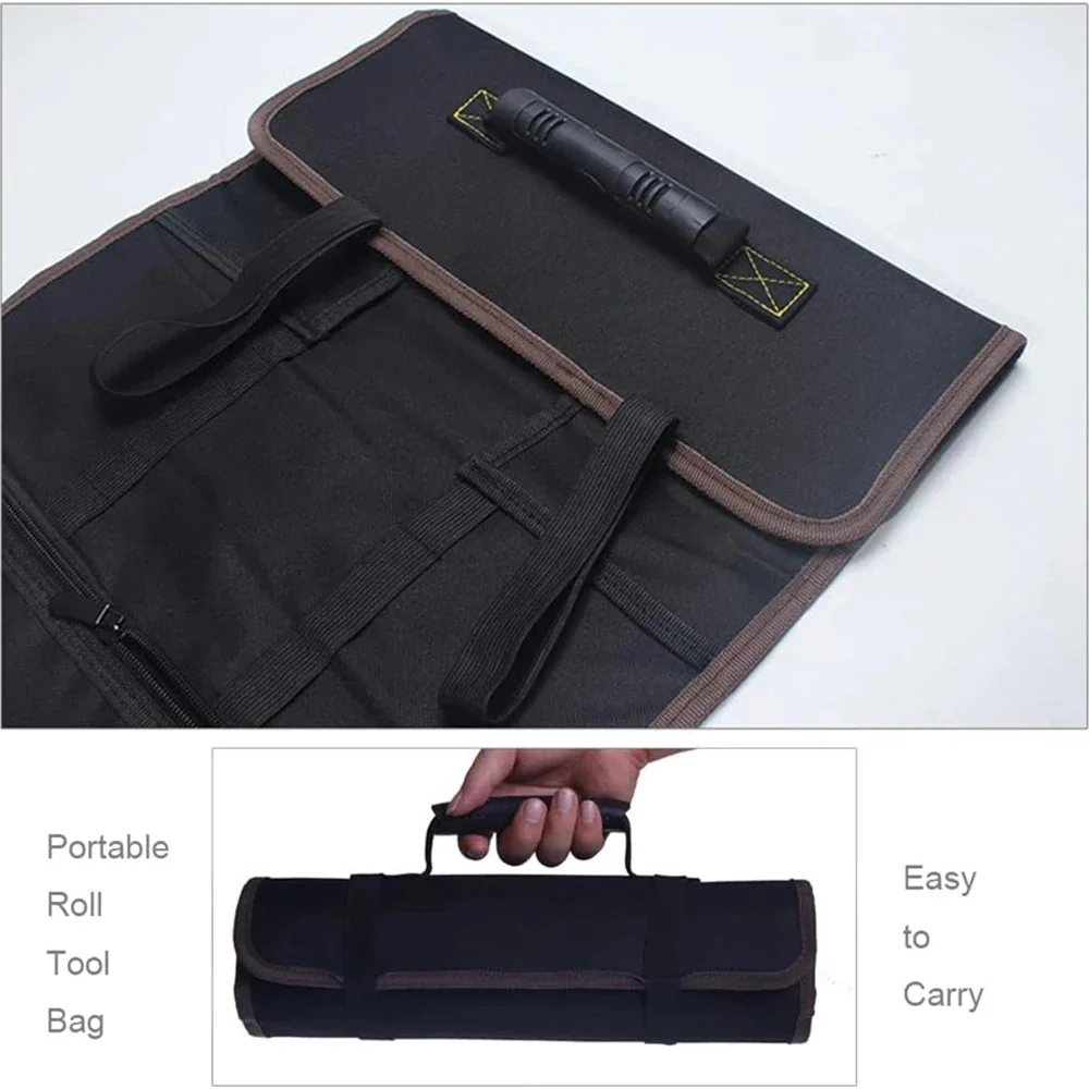 1PC Tool Roll Bag Heavy Duty Roll Up Tool Bag Wrench Roll Multipurpose Tool Organizer Bag for Electrician Folding Tool Bag