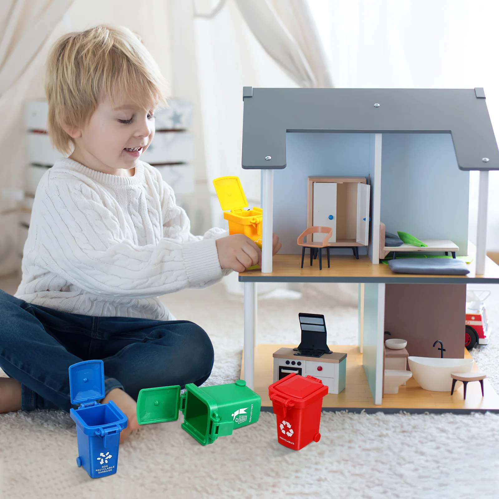 4pcs Kids Trash Can Plastic Educational Sorting Game Mini Garbage Can For Early Learning Trash Classification