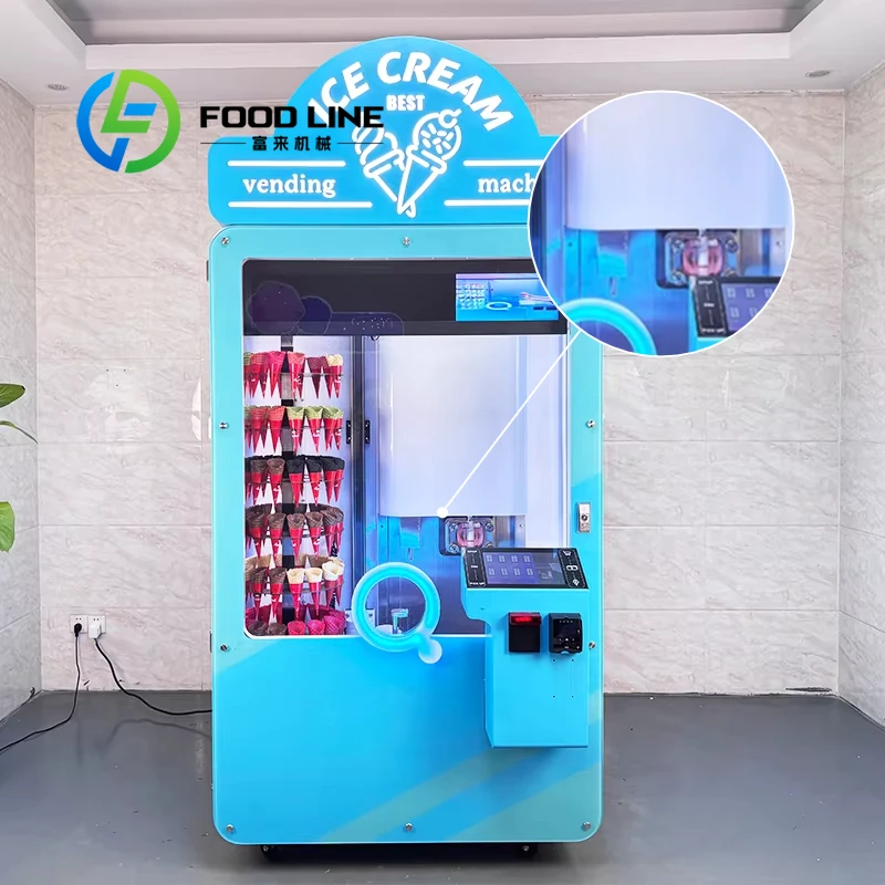 Commercial Automatic Ice Cream Cone Robot Vending Kiosk High Efficiency Production For High Traffic Area And Tourist Attraction