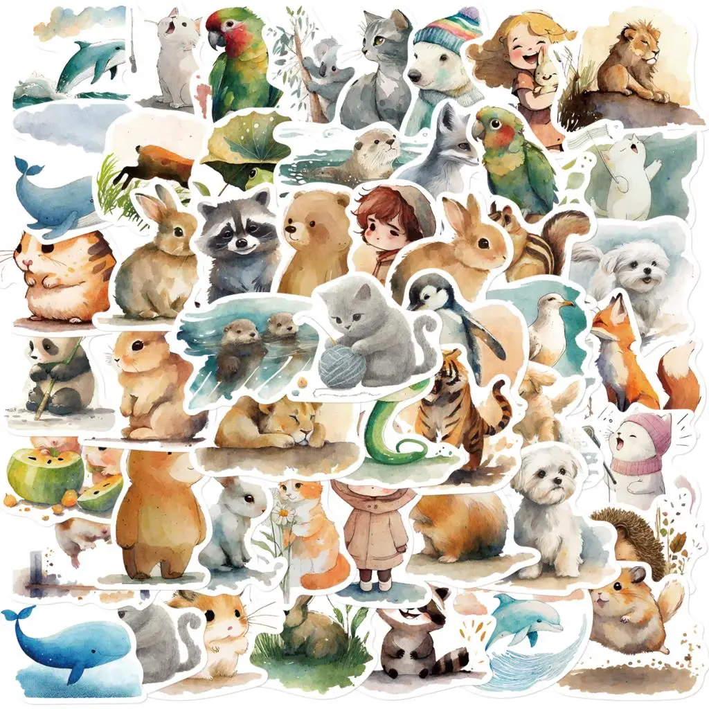 50PCS Children's Watercolor Illustrations Stickers DIY Suitcase Skateboard Laptop Luggage Fridge Phone Car Graffiti Sticker