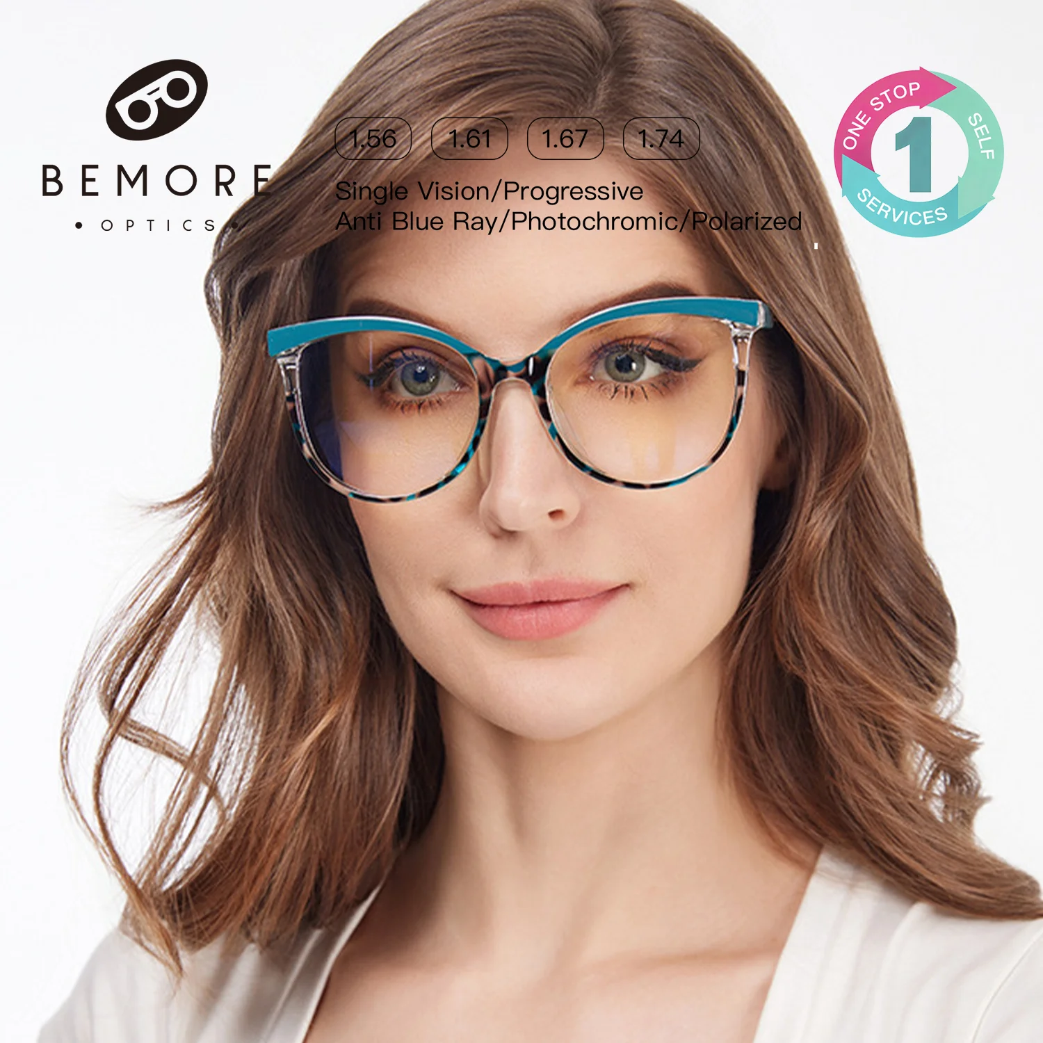 BEMORE Customizable Prescription Myopia Anti-Blue Light Butterfly Medical Lenses Women’s Reading Glasses