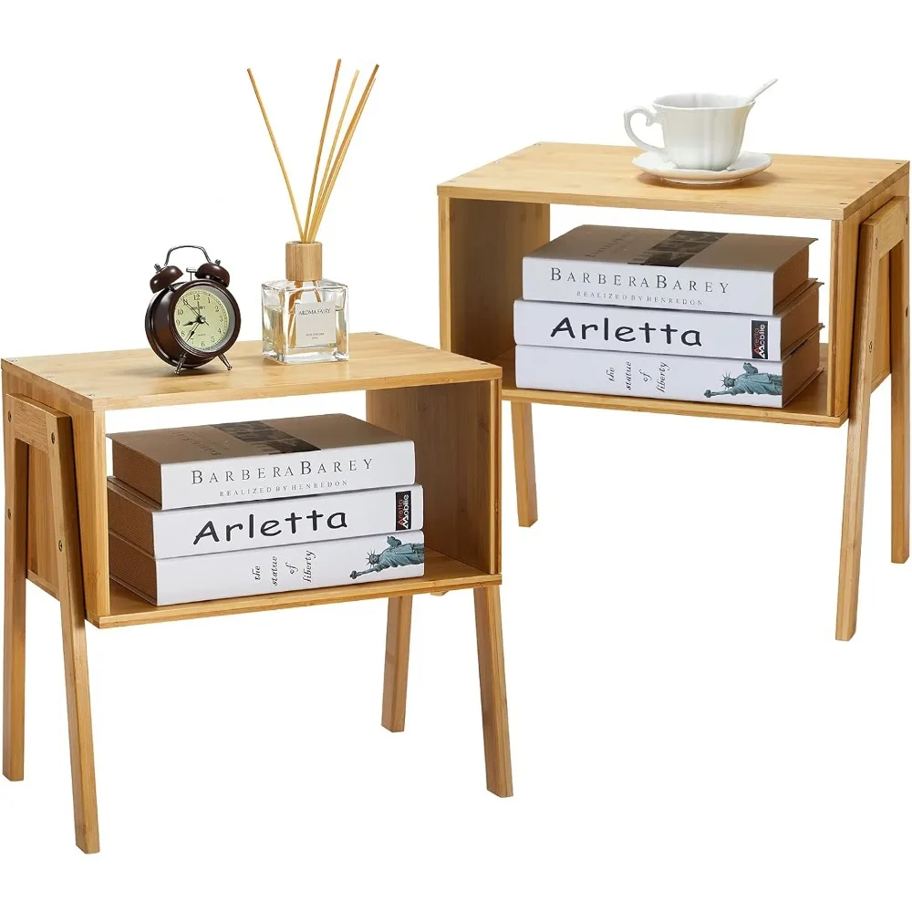 

Bamboo Stackable End Tables, Wood Living Room Nightstand, Bedside Tables for Bedroom Storage, 2PCS nightstands for bedroom